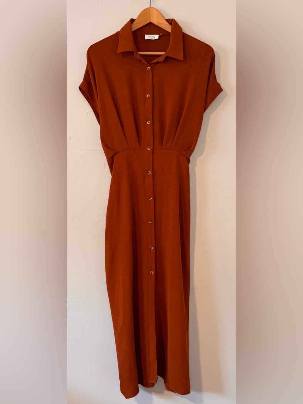 Bluivy Rust Orange Button-Front Shirt Dress Size Large